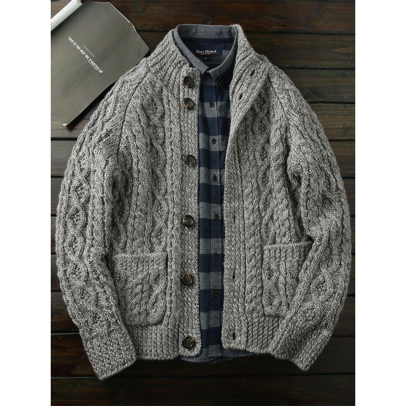 Heavyweight Continuation! Coarse Wool Cardigan! Italian Order Men's Autumn and Winter Stand-Up Collar Thickened Knitted Sweater Jacket