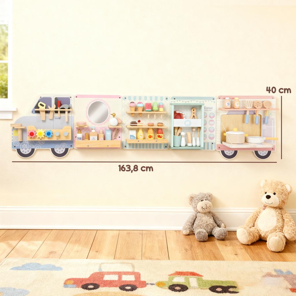 Painel de Atividades de Madeira, 5 em 1 Painéis de Parede de Atividades para Crianças a partir de 3 Anos, para Creche, Sala de Brinquedos, Casa