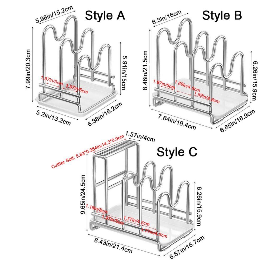 Multi-layer Pot Lid Rack Stainless Steel Rustproof Chopping Board Organizer Space Saving with Drainage Tray Cutting Board Holder