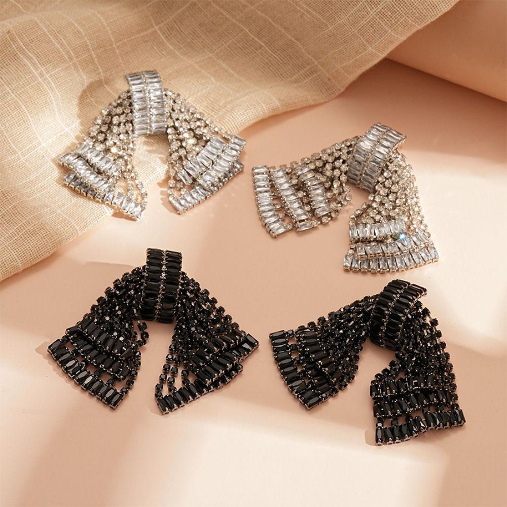 Crystal Bowknot Drop Earrings Tassel Exaggerated Earring Luxury Shining Rhinestone Earrings  Gift