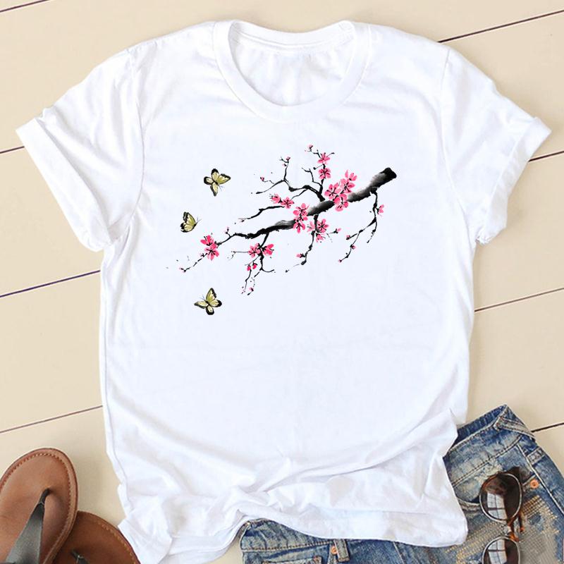 Clothes T Women Short Sleeve Casual Fashion Tshirt Summer Butterfly Flower Spring Top Female Tee Shirt Lady Graphic T-shirts