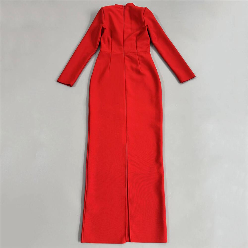 Elegant European & American Rhinestone Beaded Long-Sleeve Slim Fit Party Dress