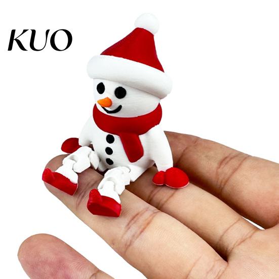 Winter Home Decor Christmas Snowman Figurine 3D Printed Sitting Ornament with Adorable Figure Movable Joints for Office Desk Gift Idea
