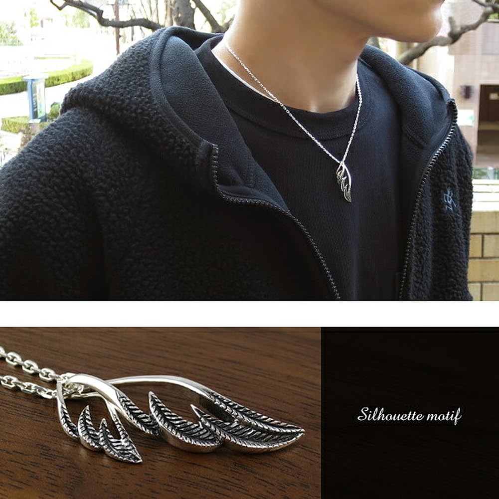 [Shinjuku Gin no Kura] Double Wing Silhouette Black Pendant Top (No Chain) Silver 925 Pendant Wing Feather Feather Thin Black