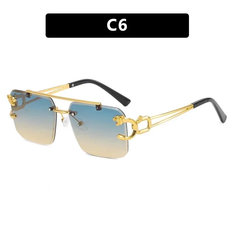 New Style Golden Tiger Head Men's Sun Glasses Square Sun Eyeglasses Fashion Style Women's Metal Material Cut Edge Eyewear Men Women Unisex Design