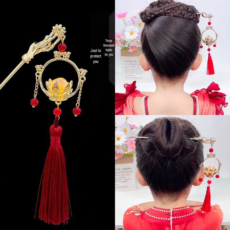 Children's White Magnolia Hanfu Hairpin with Tassel - Traditional Style Accessory for Girls