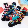 46 Patterns Cotton Fashion Geometry Business Men Happy Socks Unisex Boys Combed Hip Hop Street Skateboard Funny High Sox