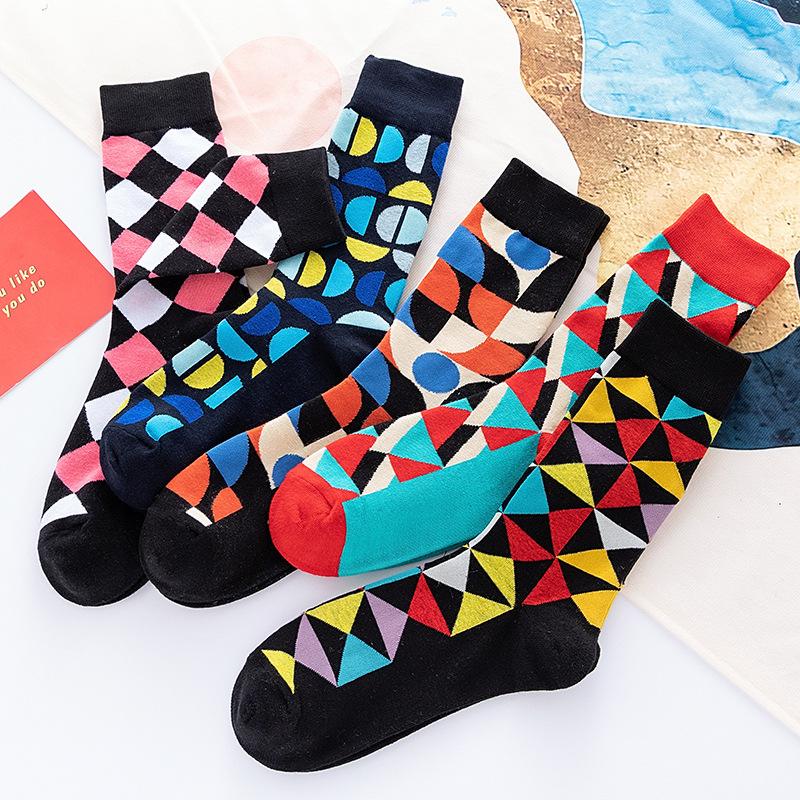 46 Patterns Cotton Fashion Geometry Business Men Happy Socks Unisex Boys Combed Hip Hop Street Skateboard Funny High Sox