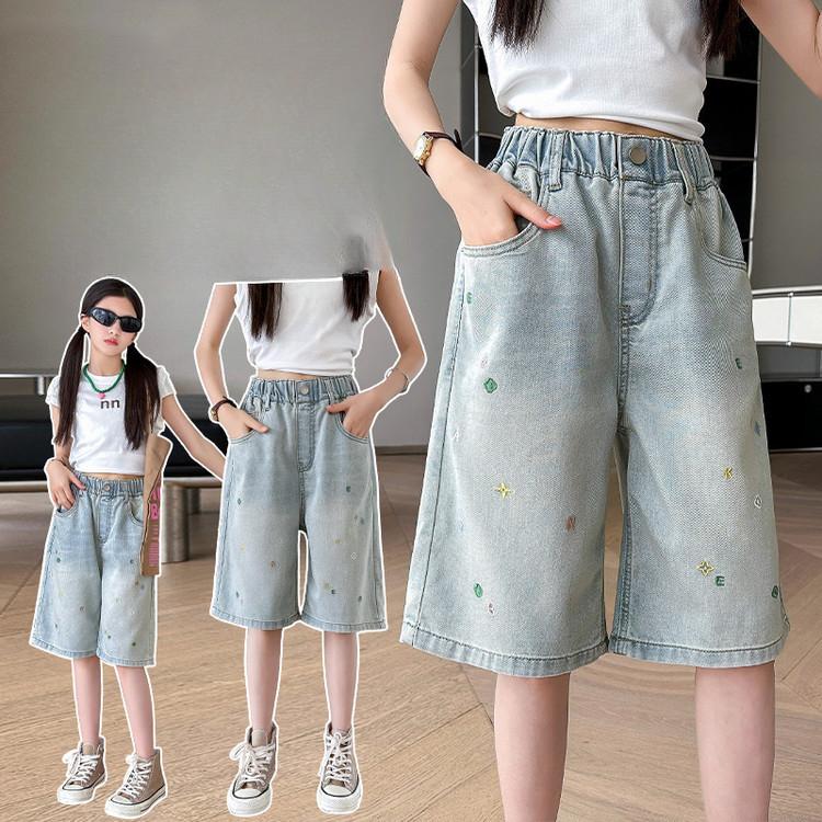 Girls' Stylish Denim Shorts Summer Clothes Children's Pants Summer Thin Jean Casual Five Quarter Pants