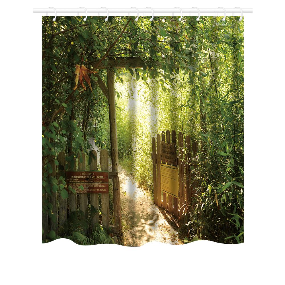 3D Printing Shower Curtain 180x180cm/180x200cm Window Scenery Green Plant Landscape Bathroom Curtains With Hooks Waterproof