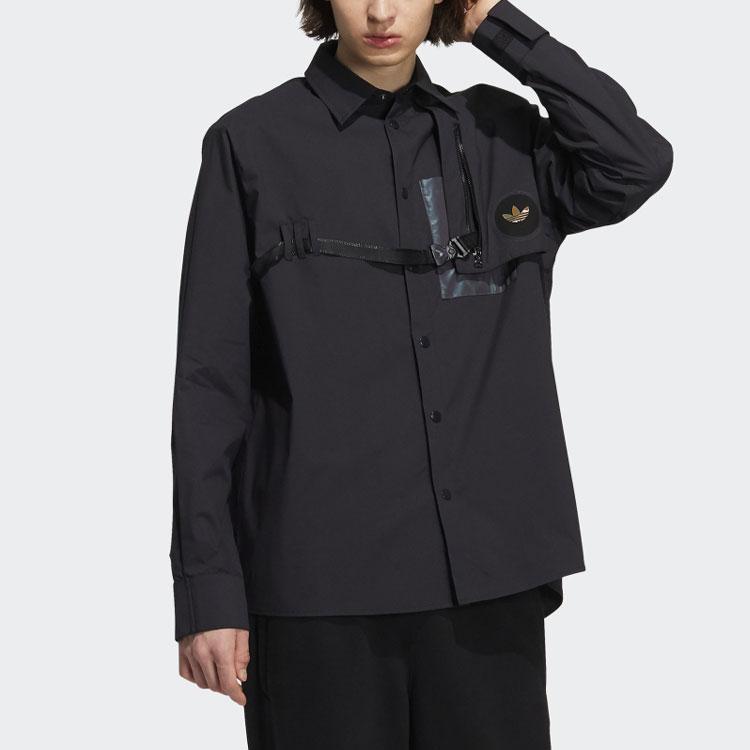 Adidas Originals Trefoil Front Button Drawstring Long Sleeve Shirt Men Tops Black H58071