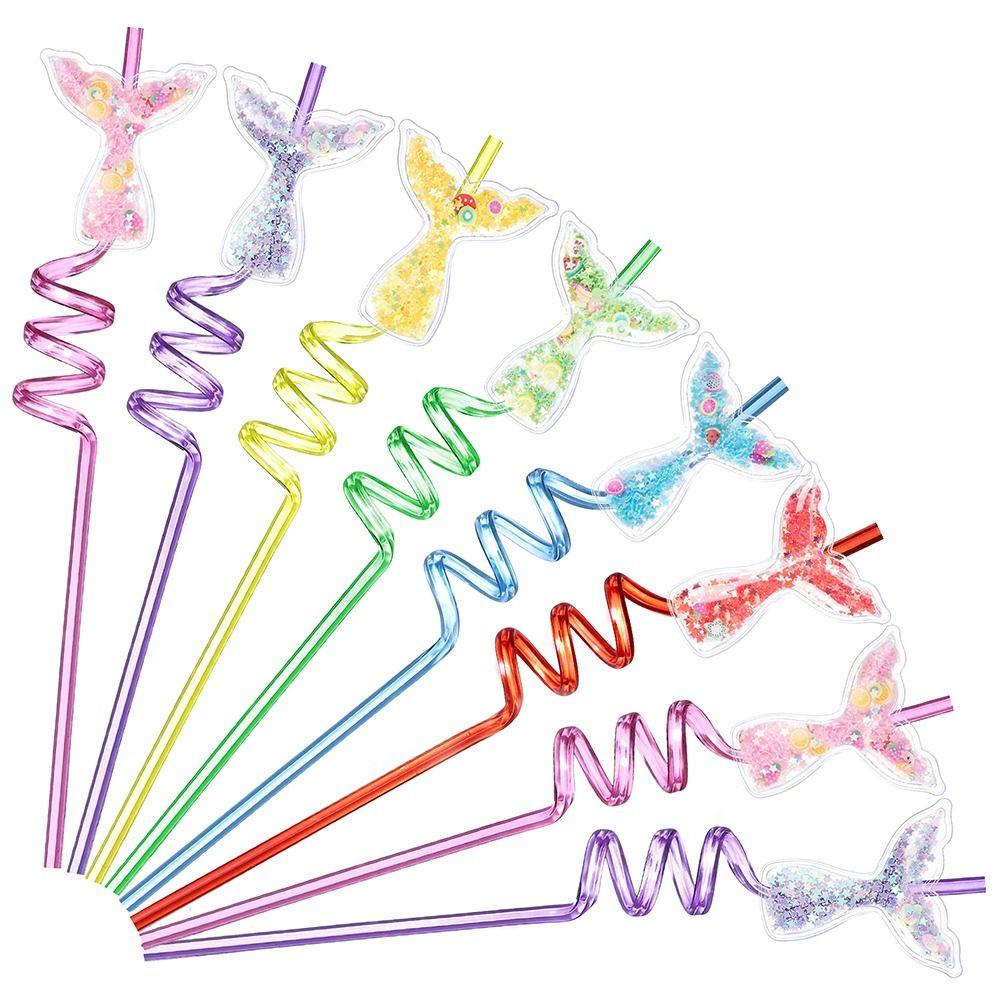 

8Pcs Cartoon Mermaid Tail Straws PETR Party Straws Fun Spiral Straw Party Decorations 8PCS