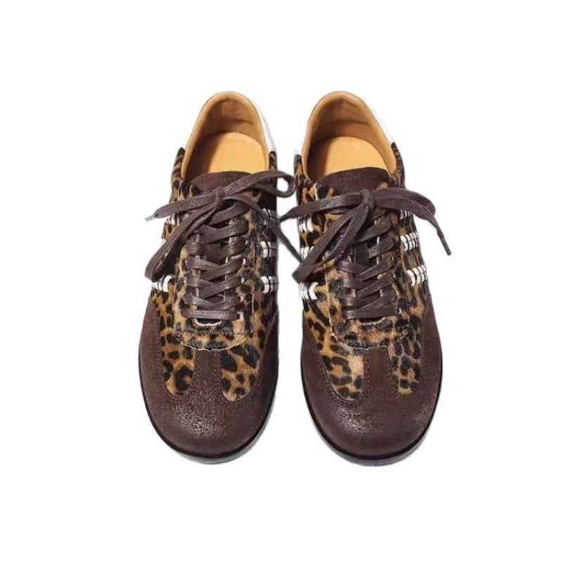 Leopard print horsehair women's autumn new retro sports leather casual board shoes tide