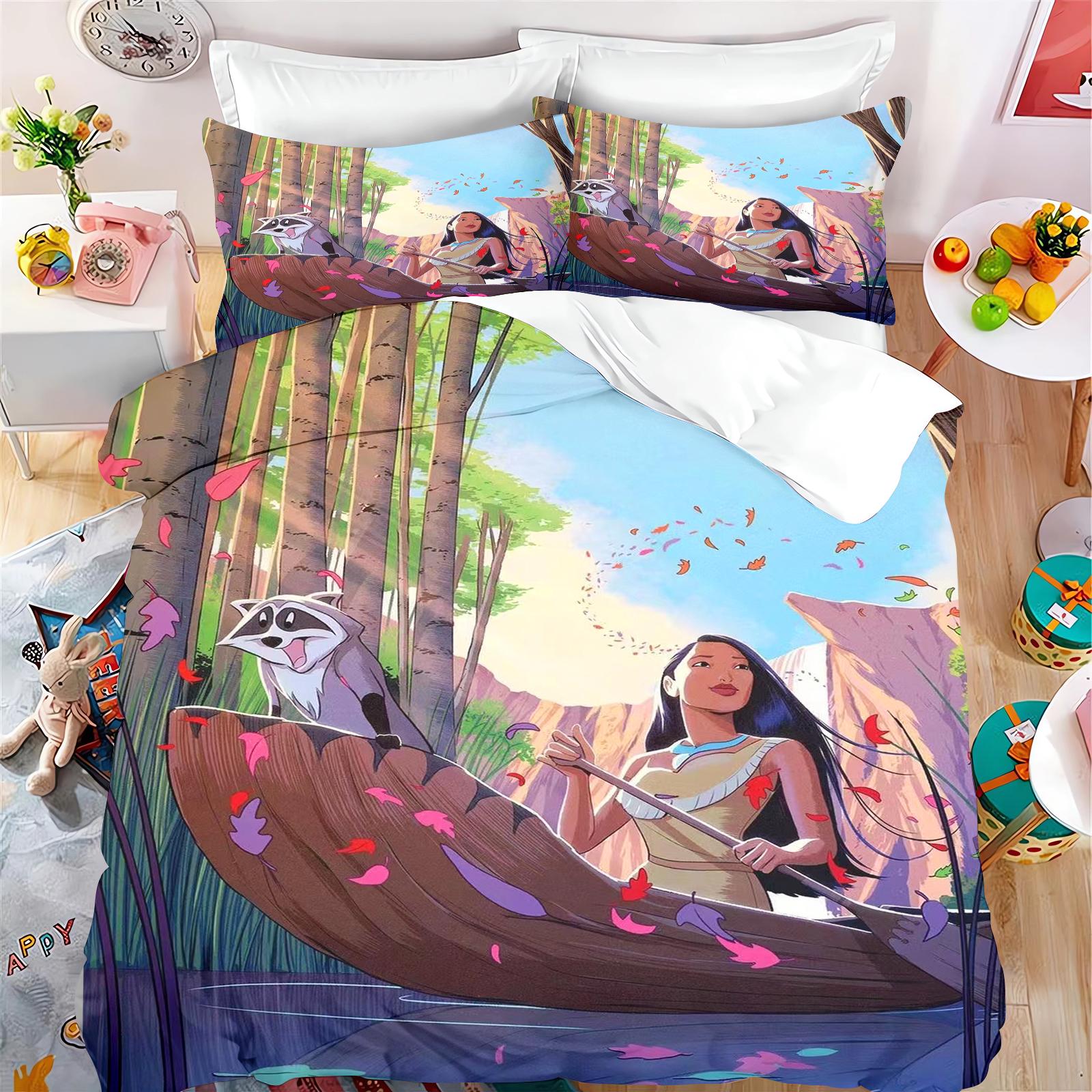 

Cartoon Duvet Cover Pocahontas Princess Quilt Comforter Bedding Set King Cute Printed Children Cartoon 3-Piece Bedding Set EU Single(135*200cm)3pcs
