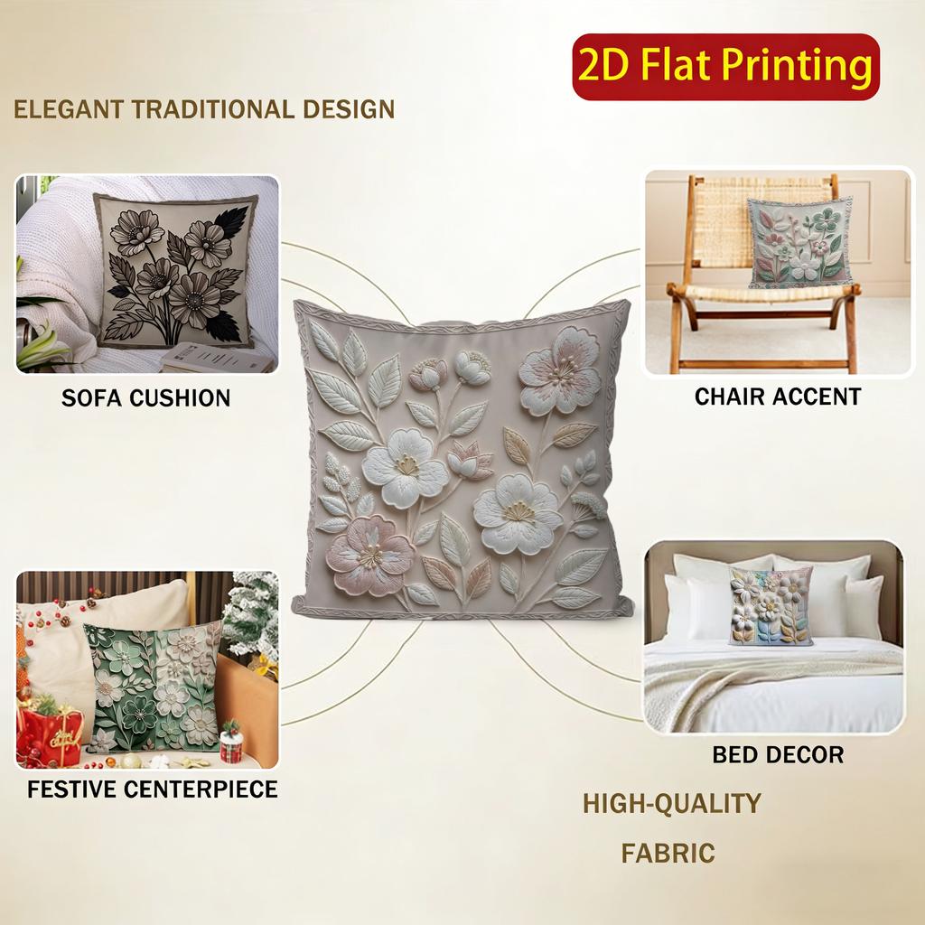 2D Floral Embroidered Pattern Decorative Pillow Covers Pattern Cushion Cover Suitable For Sofa Bedroom Car Pillow Cover