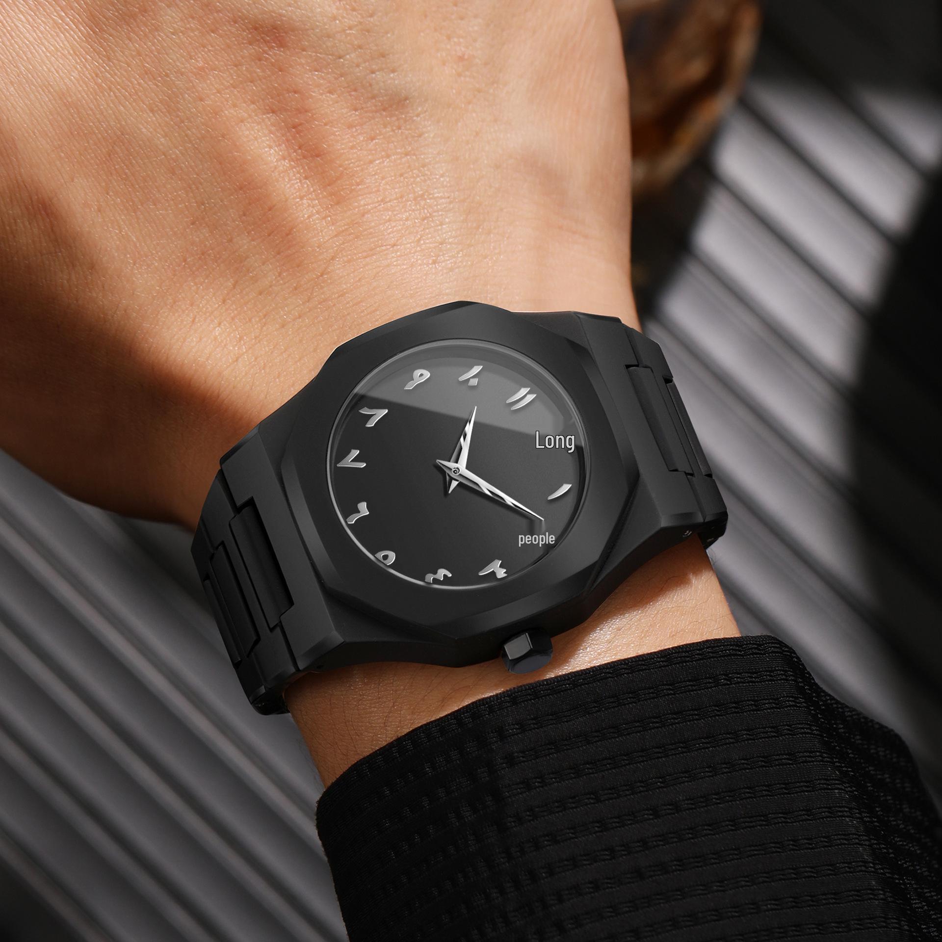 Binbang Ultra-thin Casual Quartz Waterproof Watch Black Silicone - Black Dial - Bar Markers