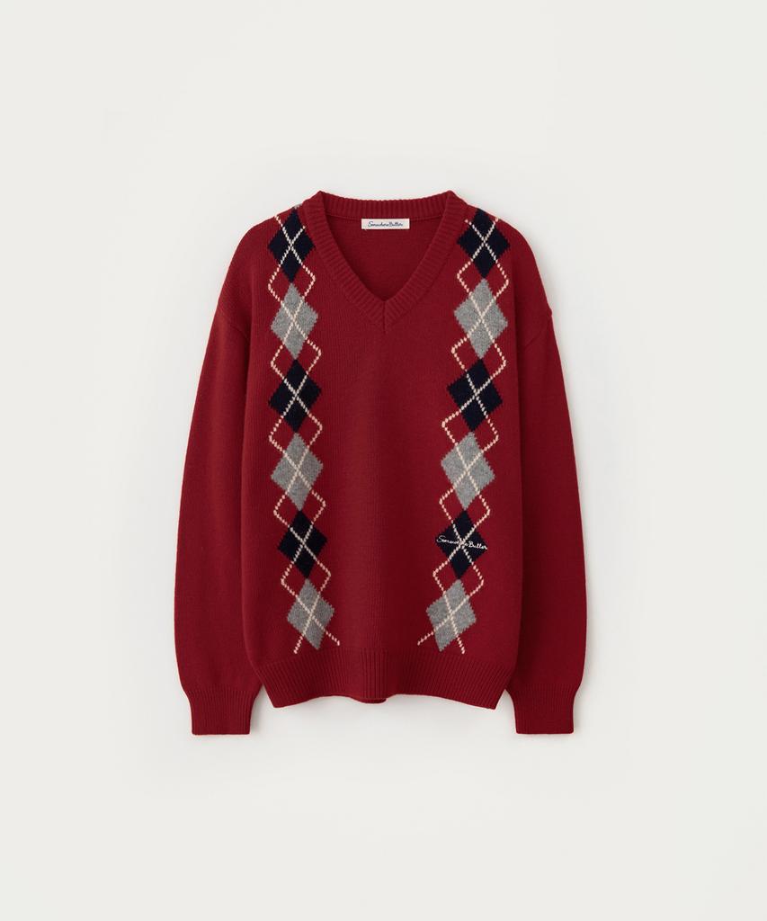 Sseomweeobeoteo Noelle Argyle Knit - Red