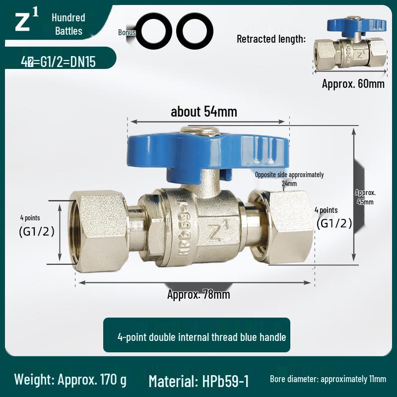 Full Copper Water Heater Union Ball Valve, Male/Female Thread, 6 to 4 Points Large Flow for Wall-Hung Boiler