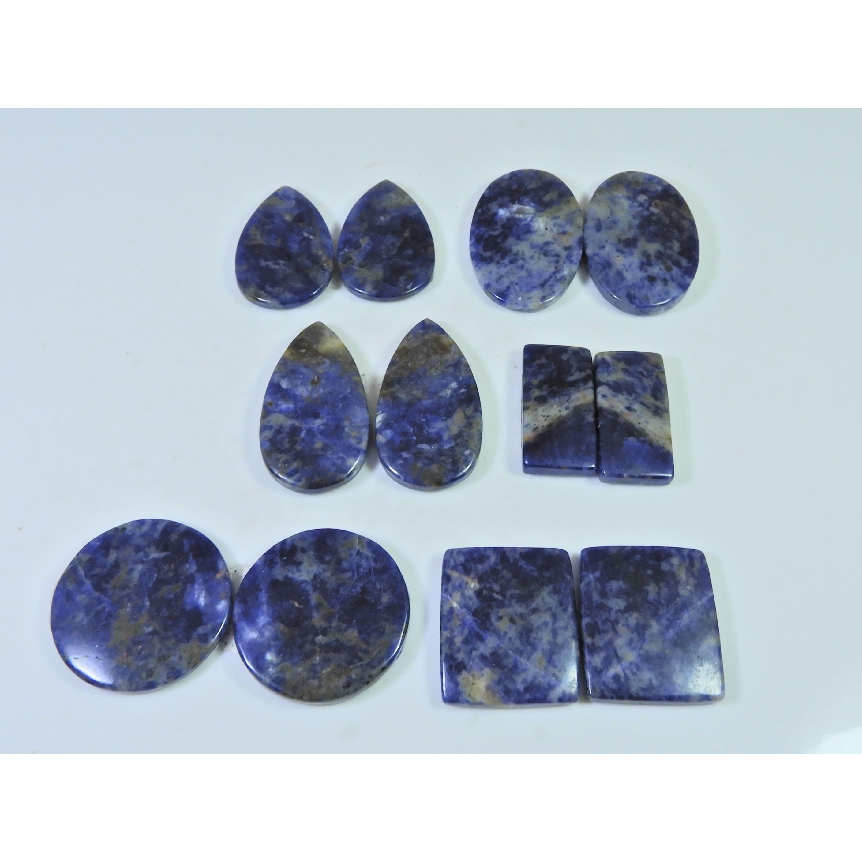 198 Карат. Натуральный содалит, подобранная пара, смешанные кабошоны, россыпные драгоценные камни, лот из 6 пар C-1520