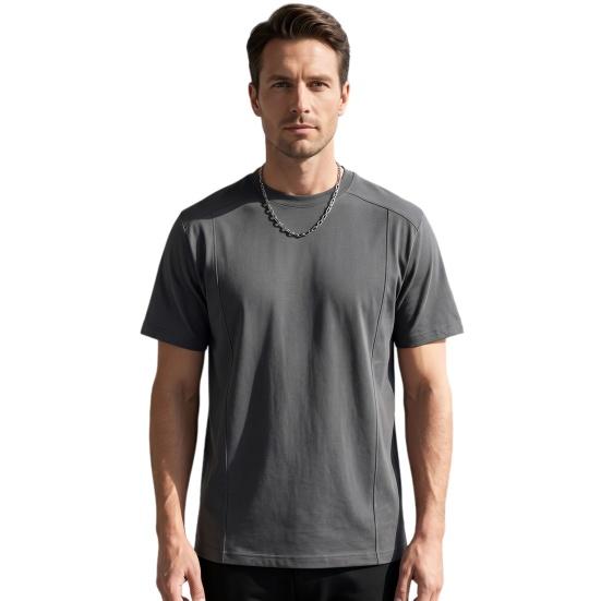 

Men Crew Neck T-shirt Simple Solid Color Summer Tee Breathable Loose Fit Stylish T-shirt for Office Dating Party Street Fashion M сірий
