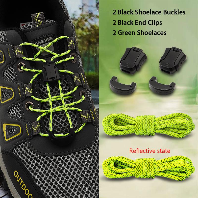 Reflective No-Tie Shoelaces, Elastic Quick Lock Laces Lazy Replacement Laces for Sneakers Running & Daily Wear Unisex Adult Kids