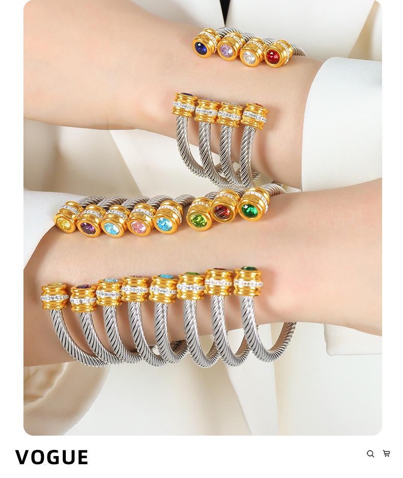 Titanium Steel Multi-Color Zirconia Open Bangle - Cross-Border Stainless Steel Hand Ornament