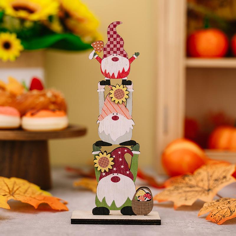 Wooden Thanksgiving Whimsical Decorations Featuring Cute Gnome Hedgehog And Charming Apple Pumpkin Designs