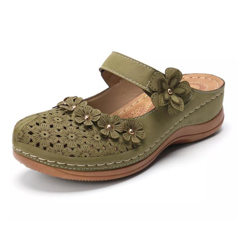Slippers Women Casual Ladies Shoes Female Leather Floral Platform Sandals Retro Flats Shoe Woman Plus Size 43 Summer 2025 New