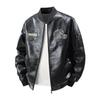 New spring large size leather jacket men's spring and autumn Hong Kong style men's fashion jacket large size plus fat loose stand-up collar men