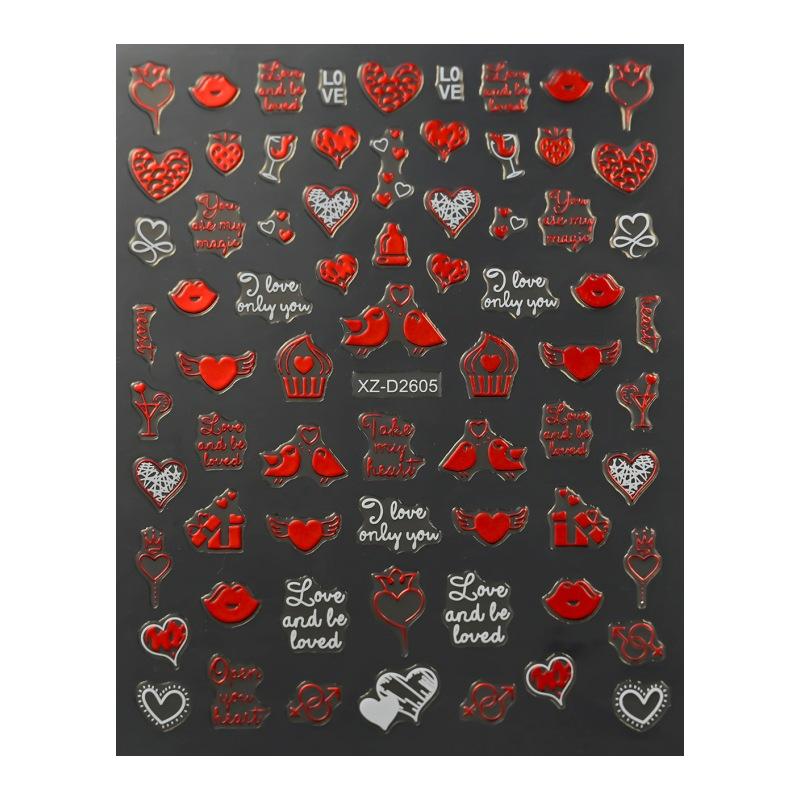 Valentine'S Day Nail Art Sticker Romantic Theme Love Rose Platinum 3D Adhesive Valentine'S Day Nail Sticker