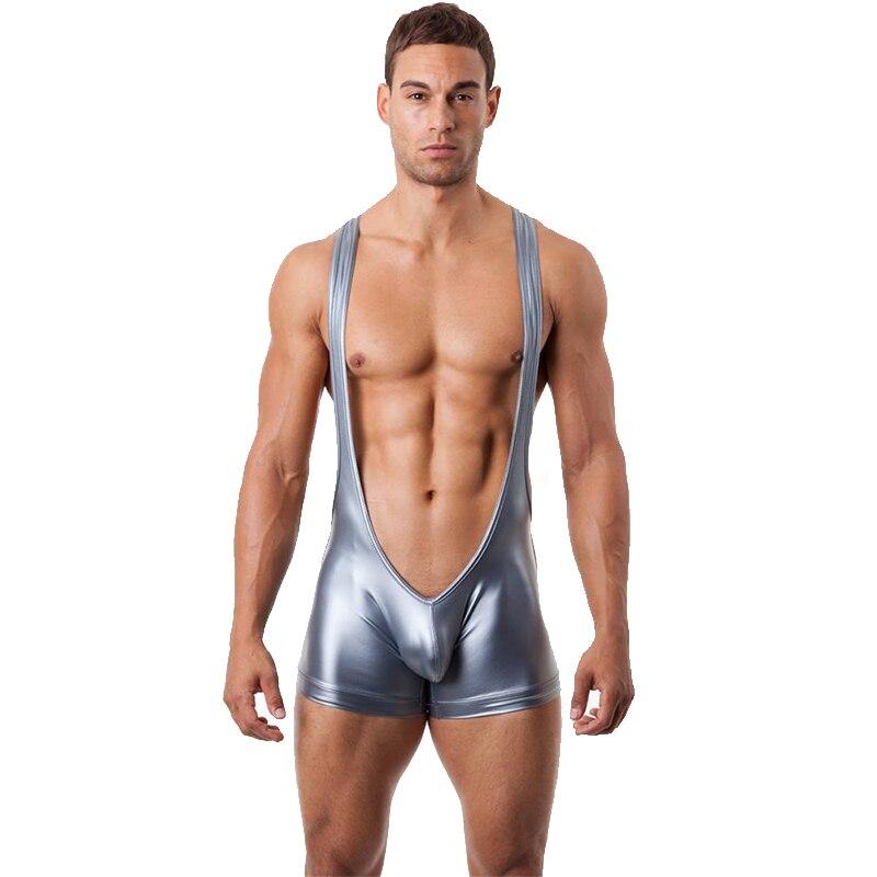 SissyFaux Leather Lakierowana męska Kombinezon Bokserki Seksowna Bielizna Body Sissy Fetysz Bielizna Abdl Dorosłych