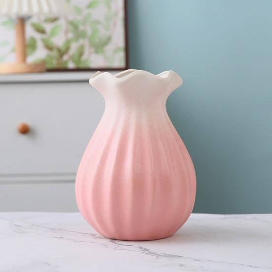 Ceramic Vase Small Modern Flower Vase for Fresh/Artificial Flowers Ribbed Farmhouse Decorative Vase