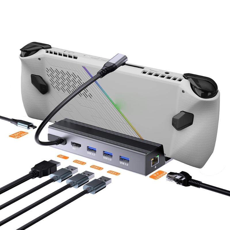 Multiport USB C Charging Station with HDMI2.0 4K 60Hz Ethernet and USB3.0 Port for ROG and SteamDeck