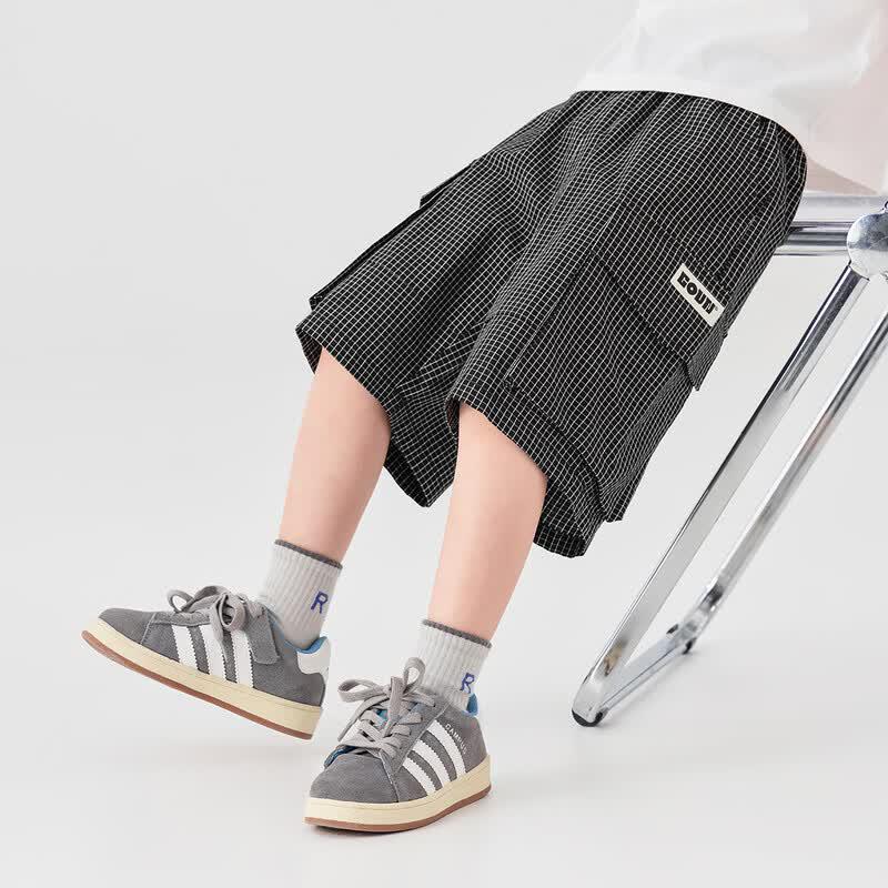 Boy's Plaid Loose-Fit Cotton Cargo Shorts
