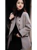 Women's Retro Double-Breasted Color Block Wool Coat - Mid-Length, Small Lapel, Spring/Autumn Fashion