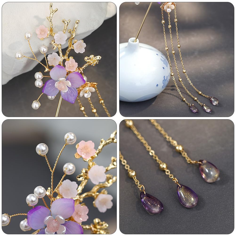 Alloy Tassel Hairpin with Jade Flower and Pearl Perfect for Kimono and Tomesode Hair Accessory Hairpin, Kanzashi, Design, (Furisode) (Tomesode),