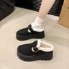 Winter New Muffin Warm Thick Sole Height-increasing Plush Women's Retro One-pedal Lofu Casual Comfortable Cotton Shoes