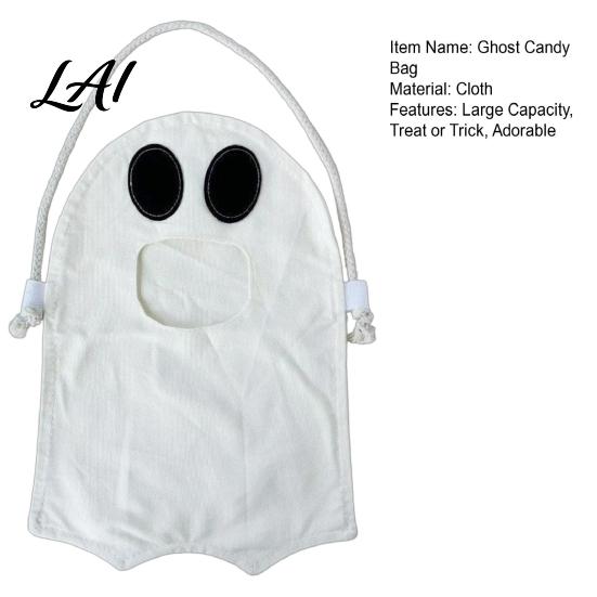 Funny Ghost Design Pouch Halloween Candy Bag for Kids Cute Fabric Treat or Trick Durable Holder Tote with Handle Spooky Snack Goodie Bags