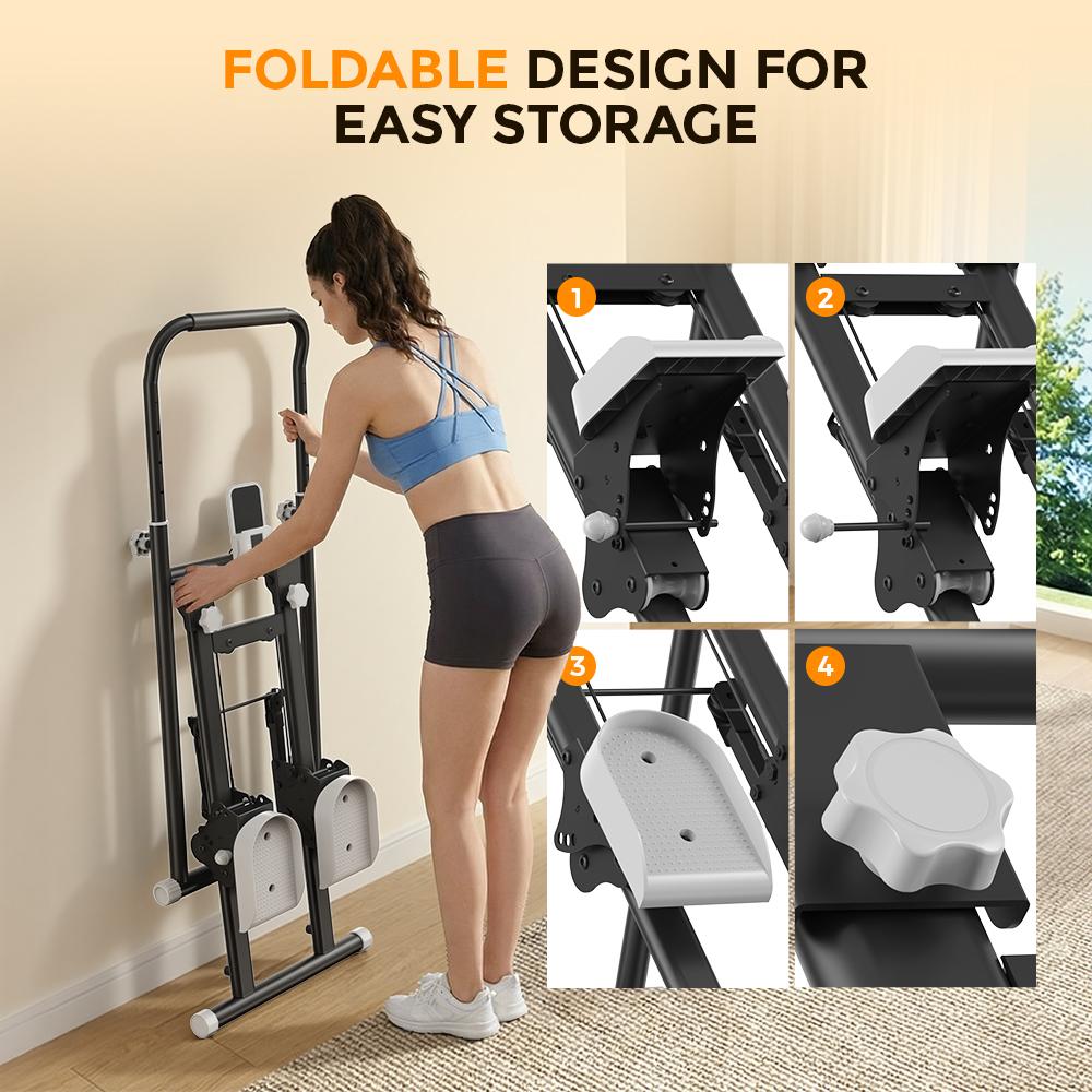 QK-7906 Stair Stepper with Resistance Bands Adjustable Pedals & Handlebar LCD Displa, Compact Home Cardio Stepper Machine