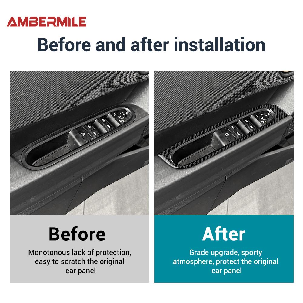 AMBERMILE for Mini Cooper S F65 2024 2025 Car Door Window Lift Switch Frame Interior Soft Carbon Fiber Sticker Panel LHD RHD pwaxk99