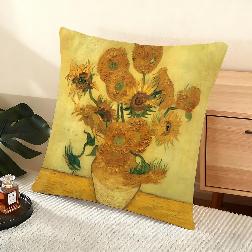 Poszewka na poduszkę Jedwabista Krótka Pluszowa Domowa Poszewka na Poduszkę Sofy - Niewidoczny Zamek Dekoracja Domu Dzieła Van Gogha