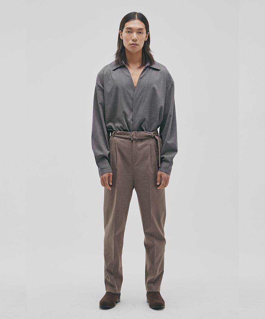 SALON DE SEOUL Unisex Belted Wide Tapered Pants - Brown