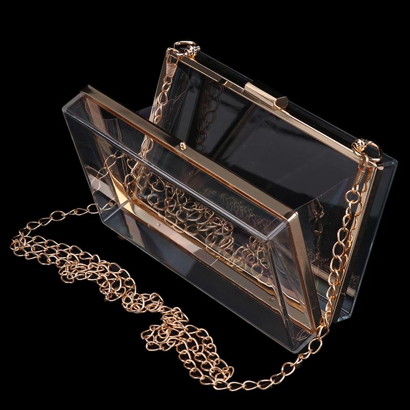 Transparent Acrylic Box Clutch Bag Chain Messenger Bag Women Evening Bags Handbag Chain Shoulder Bag Cosmetic Bag