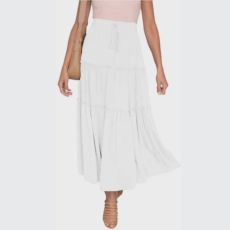 

Женская юбка-трапеция в стиле бохо с высокой талией в европейском и американском стиле со складками Large белый