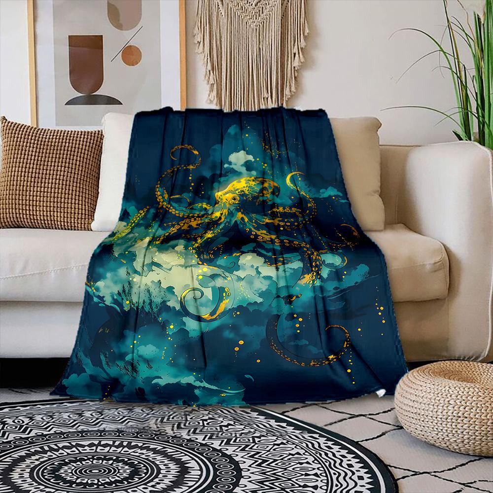 

Multiple sizes Octopus floating in clouds Print Blanket Warm Soft Suitable for All Seasons for Home Sofa Travel Camping Picnics 75x100cm
