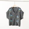Dimanaf 2025 Autumn Women Bat Vest Sweaters Embroidered Flowers Knitting Buttons Casual Style Loose Sweater