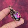 Natural Kingman Pink Dahlia Turquoise Pendant Copper Wire Wrapped Unique Jewelry