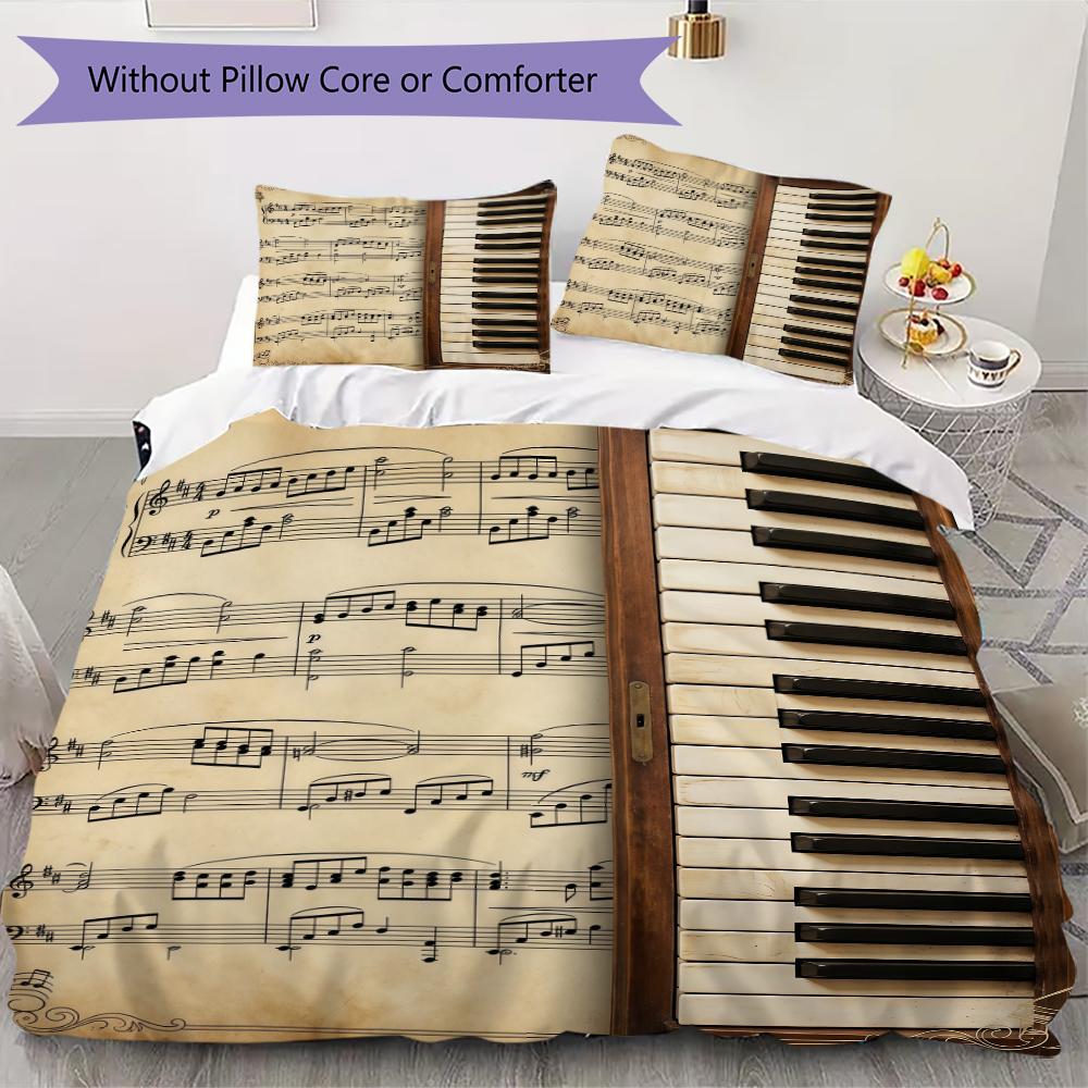 Vintage Sheet Music Pattern Bedding Uilt Set Uilt Cover Pillowcase Home Decoration Birthday Gift (1 * Duvet Cover + 2 * Pillowcase Without Core)