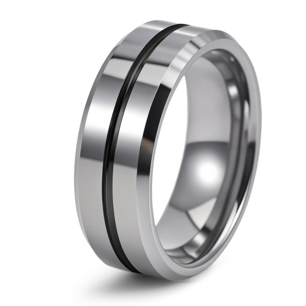 Unisex 8MM Tungsten Carbide Ring For Men's Beveled Edge Groove Wedding Band Hip Hop Jewelry Gifts
