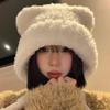 New winter white fluffy hat female bear ears warm ear protection plush hat big head circumference Lei Feng hat
